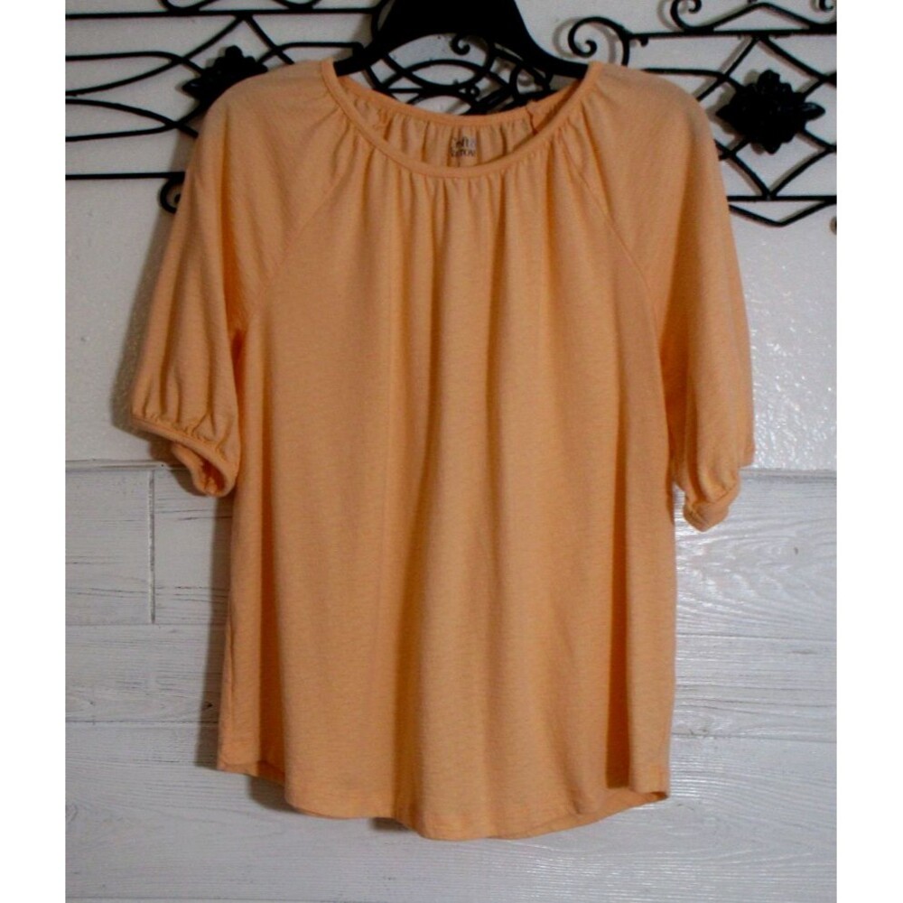 Croft & Barrow Women's Top Size L Short Sleeve Peach Round Neck